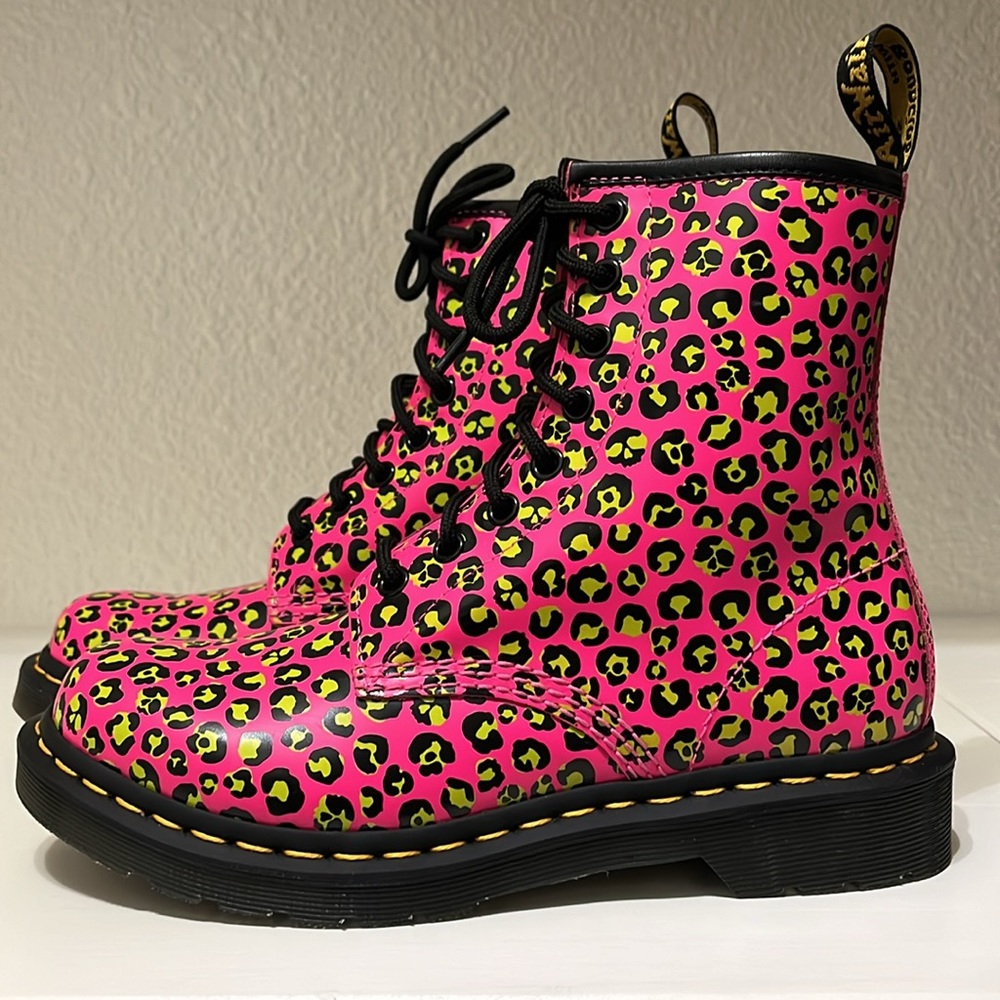 Dr Martens 1460 Loud Leopard Smooth Leather Lace Up Boots